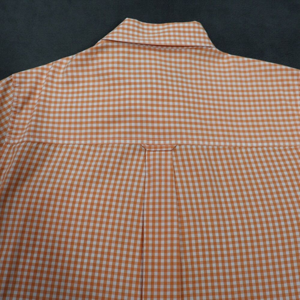 Chaps Mens Long Sleeve Button Down Shirt M Medium Orange Gingham Check Easy Care - Picture 7 of 13